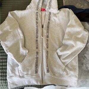 Supreme Light Gray Hoodie with Black Accents